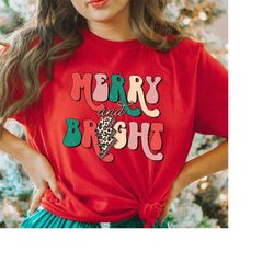 merry and bright shirt, womens christmas shirt, holiday retro shirt, merry christmas t-shirt, gift for christmas, christ