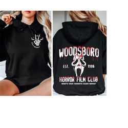 woodsboro horror film club 2 sided sweatshirt, horror film club hoodie, woodsboro scream, scream ghost sweatshirt, stay