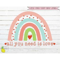 Valentine SVG, Rainbow Heart Valentines Day svg All You Need Is Love svg Kids Valentine svg Files for Cricut Downloads S