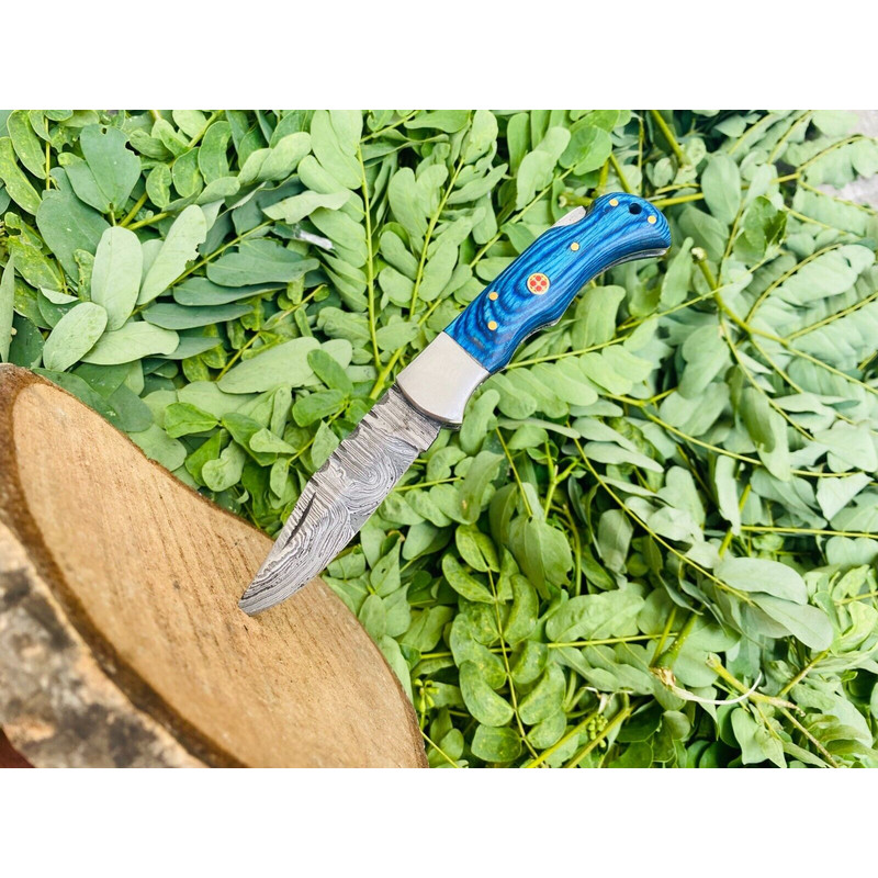 Damascus Steel Hunting Folding Knife for sale