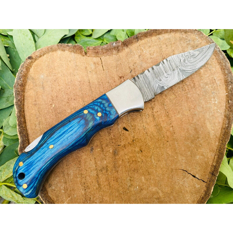 Damascus Steel Hunting Folding Knife for sale