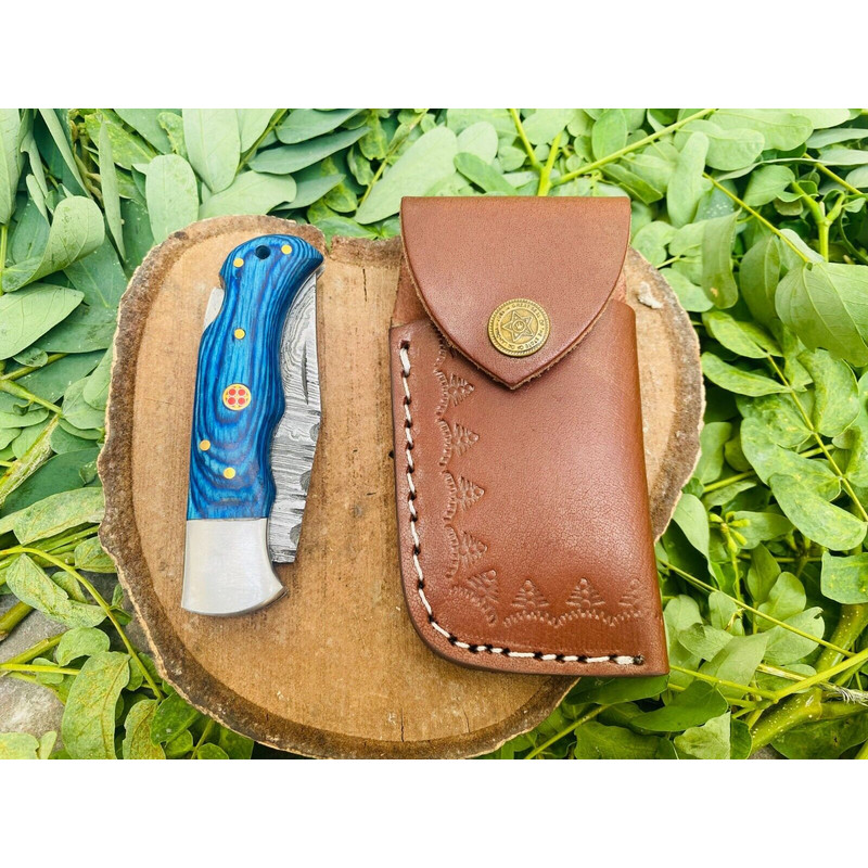 Damascus Steel Hunting Folding Knife for sale