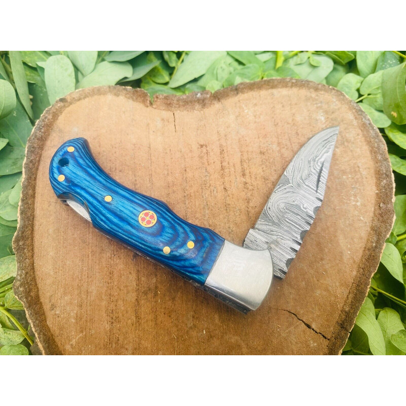 Damascus Steel Hunting Folding Knife for sale