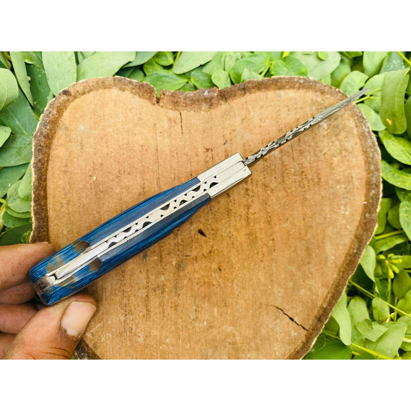 Damascus Steel Hunting Folding Knife for sale