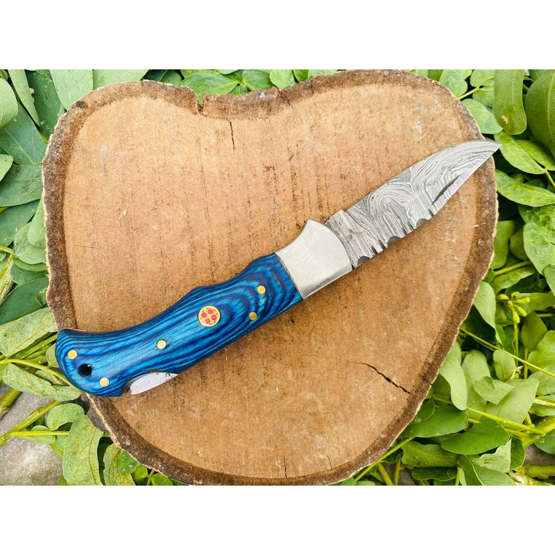 Damascus Steel Hunting Folding Knife for sale