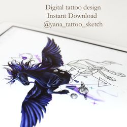 Pegasus Horse Tattoo Designs Black Pegasus Tattoo Sketch Ideas, Instant download PDF, JPG, PNG files