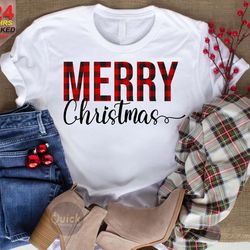 "merry christmas t-shirt, buffalo plaid christmas shirt, matching christmas family shirt, christmas gift, holiday gifts
