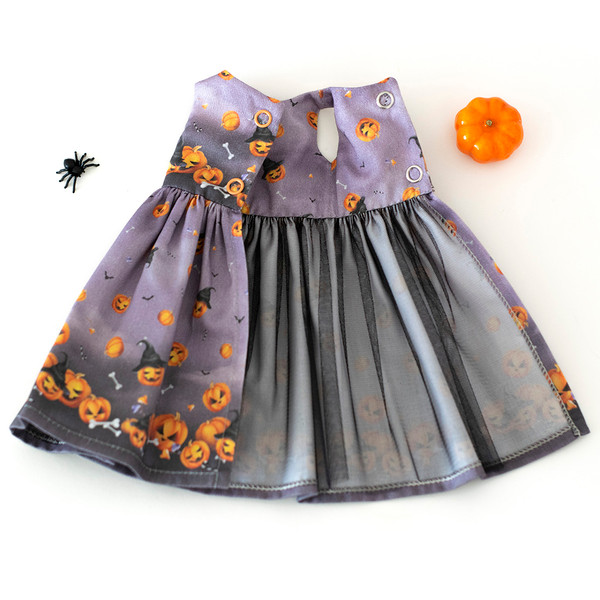 Doll dress with pumpkins and flying mice for Halloween
