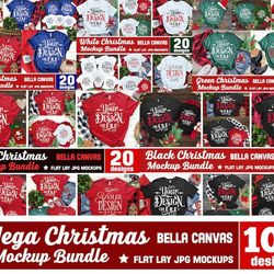 christmas mockup mega bundle, 100 christmas mockups, bella canvas 3001, plain shirt mockup, t-shirt bundle, flat lay moc