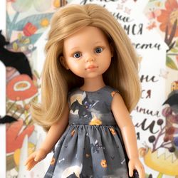 Halloween outfit bat and pumpkin dress for Paola Reina doll, Siblies RRFF, Corolle, Little Darling, 13 inch doll clothes