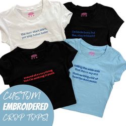 custom embroidered crop top, personalized crop top, custom design crop top