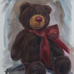 Bear toy oil painting artwork for children room nursery