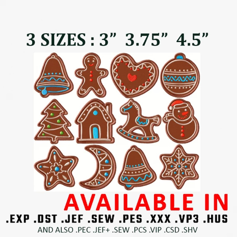 12 gingerbread cookies embroidery design