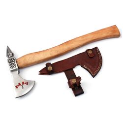 custom handmade axe hunting carbon steel & ash wood handle & leather sheath - viking axe