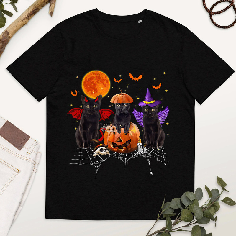 Black Cat Halloween, Black Cat Sitting On Pumpkin Shirt, Halloween Black Cat Tee, Cat Lover Shirt.jpg