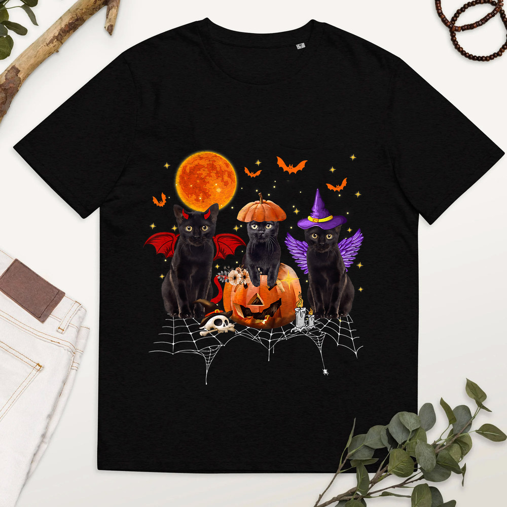 Black Cat Halloween, Black Cat Sitting On Pumpkin Shirt, Halloween Black Cat Tee, Cat Lover Shirt-5.jpg