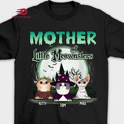halloween cat mom t-shirt, mommy of a little meownster, fall season gift for pet lover, halloween custom t-shirt-6