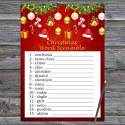 Christmas party games,Christmas Word Scramble Game Printable,Gold christmas toys Christmas Trivia Game Cards