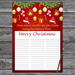 Christmas party games,How Many Words Can You Make From Merry Christmas,Gold christmas toys Christmas Trivia Game Cards