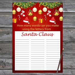 Christmas party games,How Many Words Can You Make From Santa Claus,Gold christmas toys Christmas Trivia Game Cards
