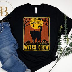 black cat halloween witch crew t-shirt, black cat t-shirt, fall shirt, halloween black cat, witch halloween, halloween o
