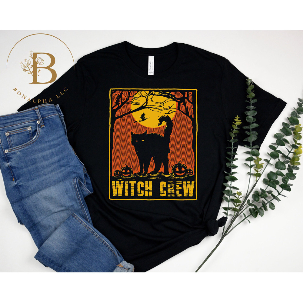Black Cat Halloween Witch Crew T-Shirt, Black Cat T-shirt, Fall Shirt, Halloween Black Cat, Witch Halloween, Halloween Outfit-3.jpg