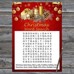 Christmas party games,Christmas Word Search Game Printable,Gold Christmas candles Christmas Trivia Game Cards