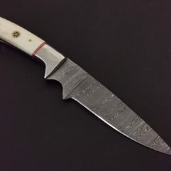 9" CUSTOM HAND MADE DAMASCUS STEEL SKINNER KNIFE CAMEL BONE HANDLE W/SHEATH