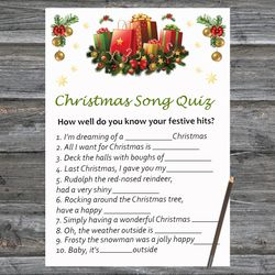 Christmas party games,Christmas Song Trivia Game Printable,Christmas presents Christmas Trivia Game Cards