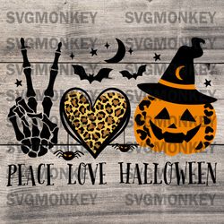 Peace Love Halloween SVG, Funny Halloween Shirt SVG, Pumpkin SVG, PNG, DXF, EPS