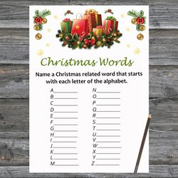 Christmas party games,Christmas Word A-Z Game Printable,Christmas presents Christmas Trivia Game Cards