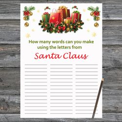 Christmas party games,How Many Words Can You Make From Santa Claus,Christmas presents Christmas Trivia Game Cards