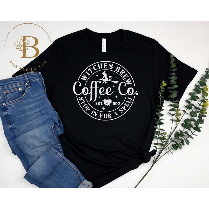 Witches Brew Coffee & Co T-Shirt, Witchy Halloween T-Shirt, Funny Halloween Witch Shirt, Funny Coffee Co Tee, Women Halloween, Fall Shirt.jpg