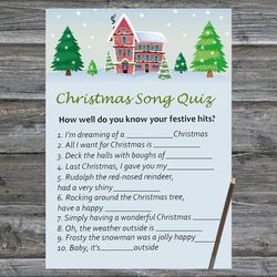 Christmas party games,Christmas Song Trivia Game Printable,Winter house Christmas Trivia Game Cards