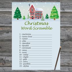 Christmas party games,Christmas Word Scramble Game Printable,Winter house Christmas Trivia Game Cards