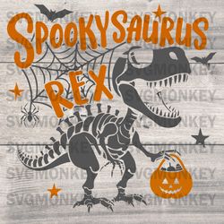 Spooky Saurus Rex Svg file for Cricut, Halloween DinosaurSvg, T-Rex with Pumpkin SVG PNG, DXF, EPS