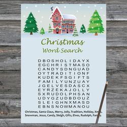 Christmas party games,Christmas Word Search Game Printable,Winter house Christmas Trivia Game Cards