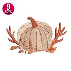 Pumpkin with Antlers embroidery design, Machine embroidery pattern, Instant Download