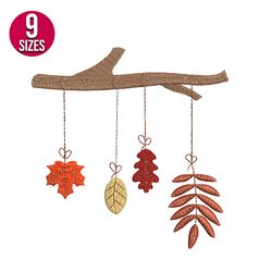 Hanging Autumn Leaves embroidery design, Machine embroidery pattern, Instant Download