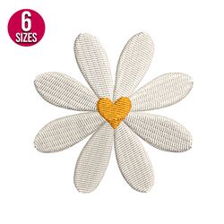 Mini Daisy Flower with Heart embroidery design, Machine embroidery pattern, Instant Download