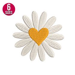 Daisy Flower with Heart embroidery design, Machine embroidery pattern, Instant Download