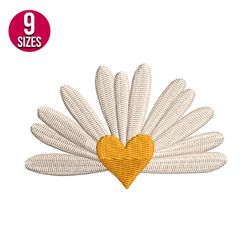Half Daisy Flower with Heart embroidery design, Machine embroidery pattern, Instant Download