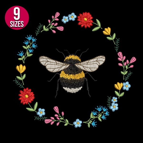 Floral Bee Wreath embroidery design, Machine embroidery patt - Inspire ...