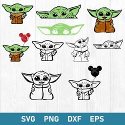 Baby Yoda Bundle Svg, Baby Yoda Svg, Baby Yoda Huge Svg, Png Dxf Eps Digital File