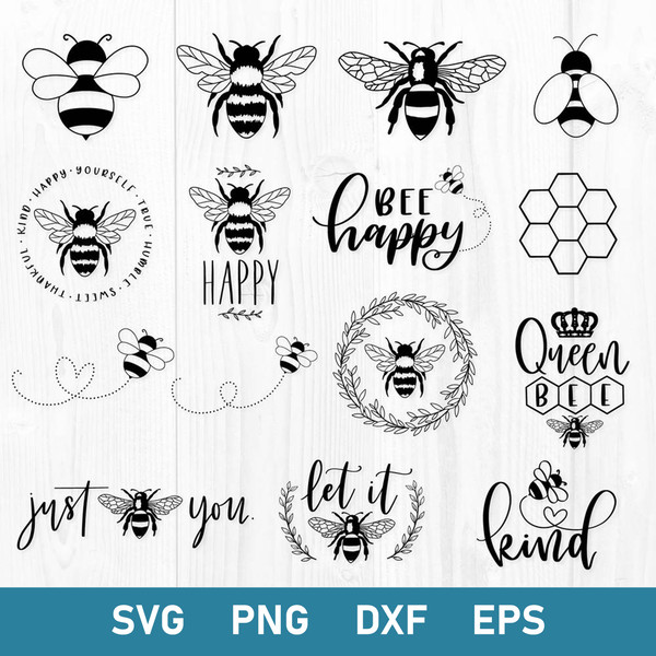 Bee Bundle Svg, Bee Kind Svg, Bee Queen Svg, Png Dxf Eps Digital File.jpg
