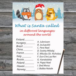 Christmas party games,Christmas Around the World Game Printable,Winter animals Christmas Trivia Game Cards