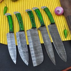 Handmade Chef Set of Damascus Steel with Leather Bags