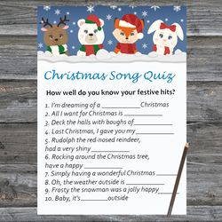 Christmas party games,Christmas Song Trivia Game Printable,Winter animals Christmas Trivia Game Cards