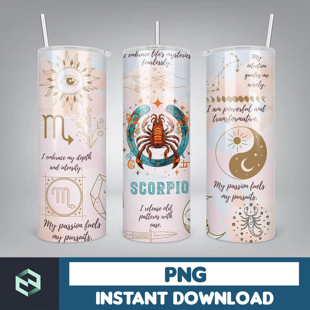 Zodiac Sign Affirmation 20 oz Skinny Tumbler Sublimation Designs bundle Templates Straight Design Digital Download PNG (10).jpg