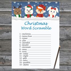 Christmas party games,Christmas Word Scramble Game Printable,Winter animals Christmas Trivia Game Cards
